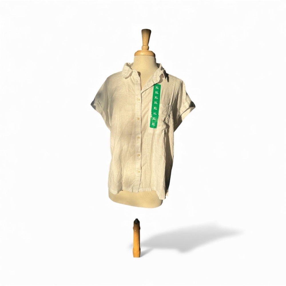 Orvis White Linen Short Sleeve Shirt XL